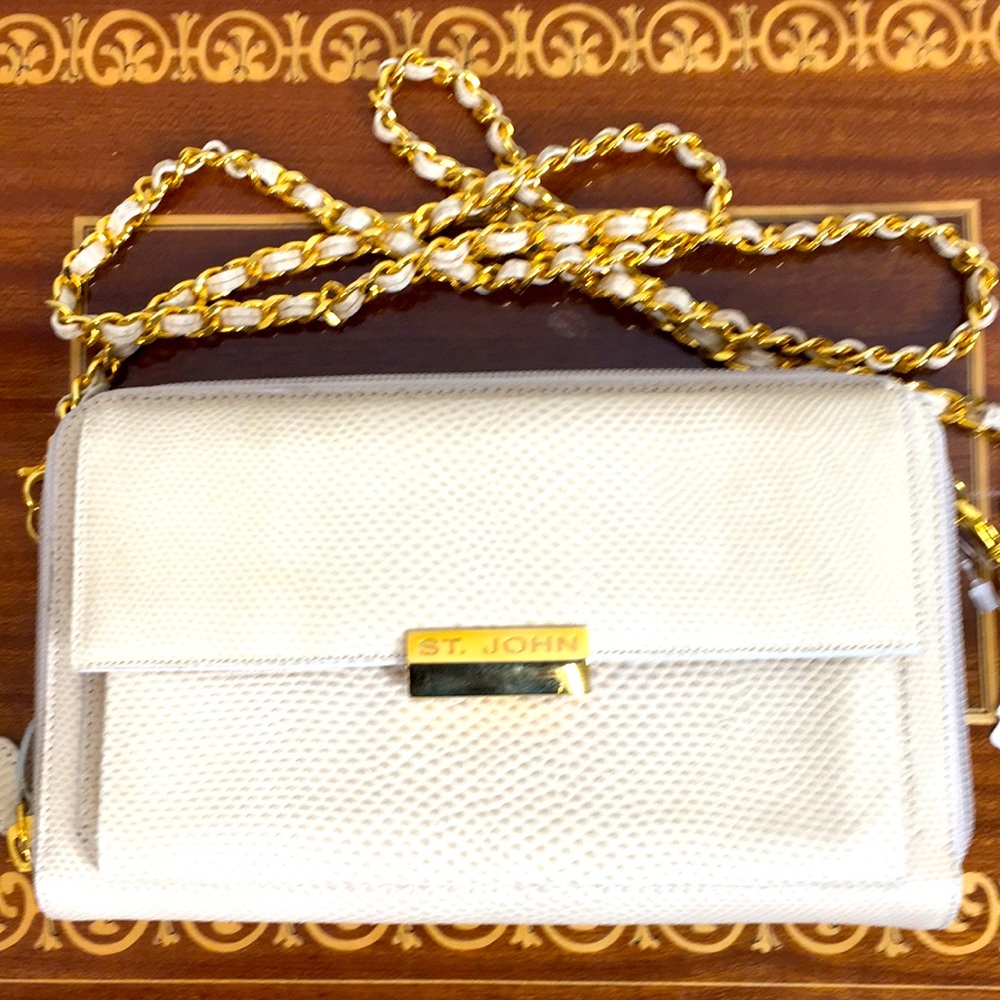 NWT St. John Cream wallet bag on Gold Chain Reptile $395